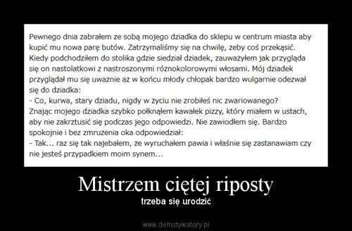 Demotywatory - Mistrzem ciętej riposty - trzeba się urodzić.jpg